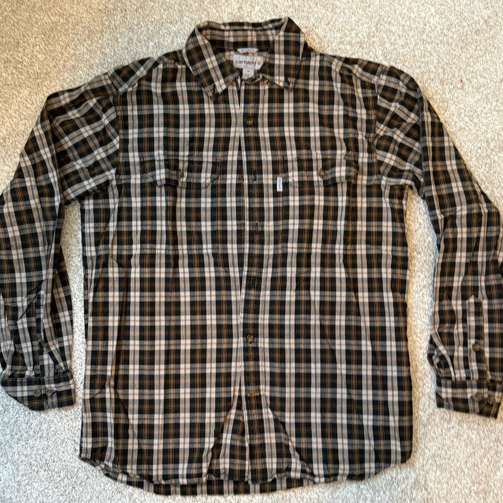 Carhartt Men’s Plaid Button-Down Shirt - Black, Brown & Cream